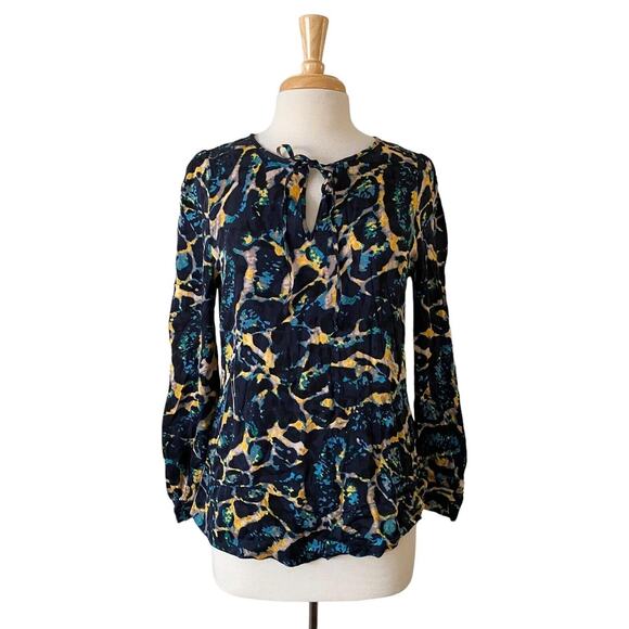 Classiques Entier Top Size Medium Women's Blue & Teal Silk Print Boho Blouse (5) - Picture 1 of 13